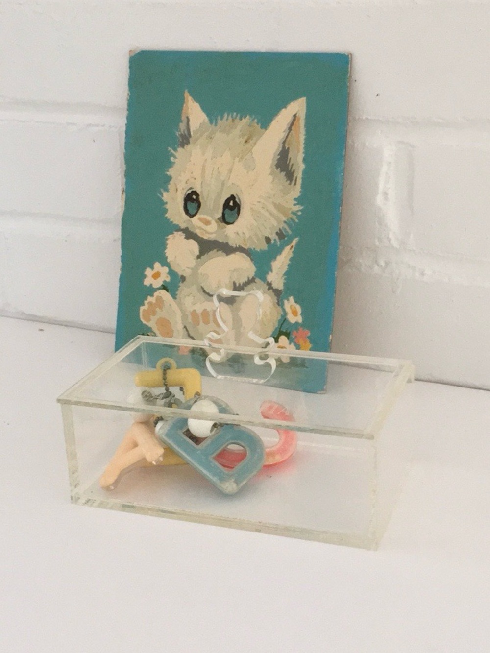 Vintage Classic Baby Nursery Lucite Acrylic Trinket Box With Teddy Bear Lid